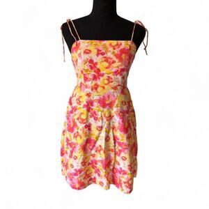 old navy sz XS Cottagecore linen babydoll floral mini dress stappy pockets